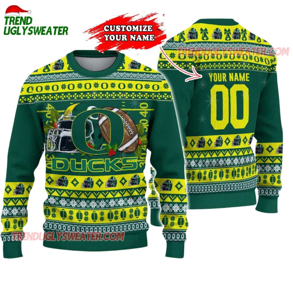 Custom Oregon Ducks Logo Team Football Christmas Ugly Sweater 1