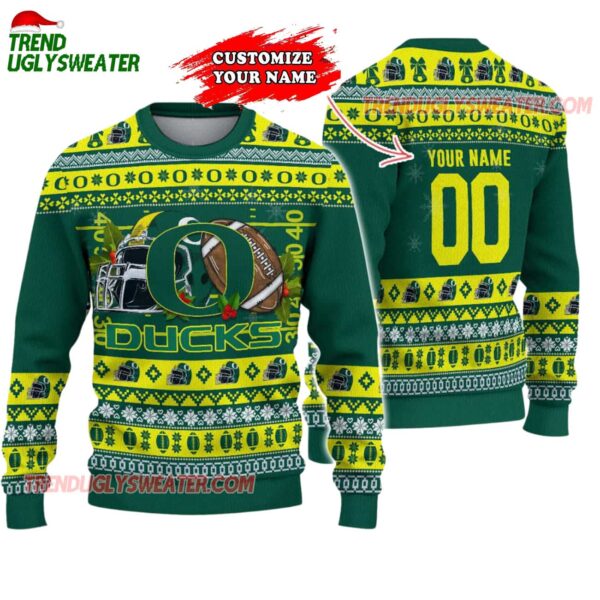 Custom Oregon Ducks Logo Team Football Christmas Ugly Sweater 1