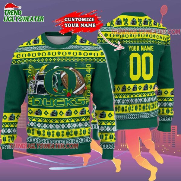 Custom Oregon Ducks Logo Team Football Christmas Ugly Sweater 2