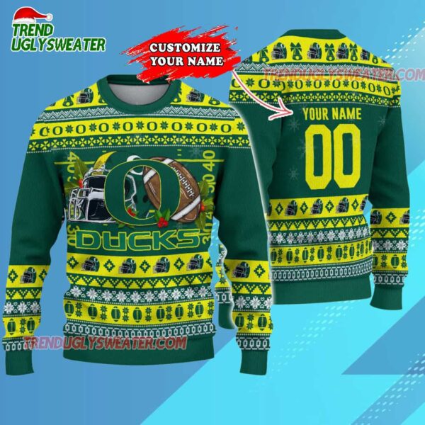 Custom Oregon Ducks Logo Team Football Christmas Ugly Sweater 3