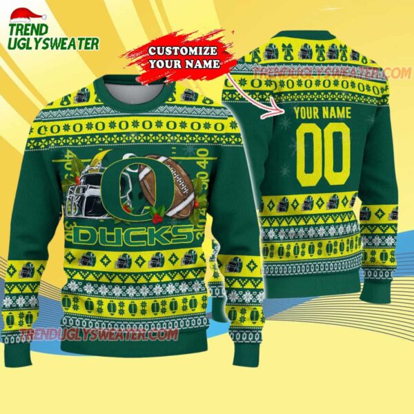 Custom Oregon Ducks Logo Team Football Christmas Ugly Sweater 4