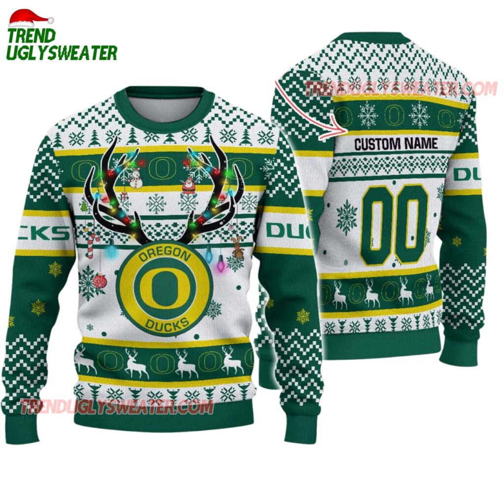 Custom Oregon Ducks Special Reindeer Light Ugly Christmas Sweater 1