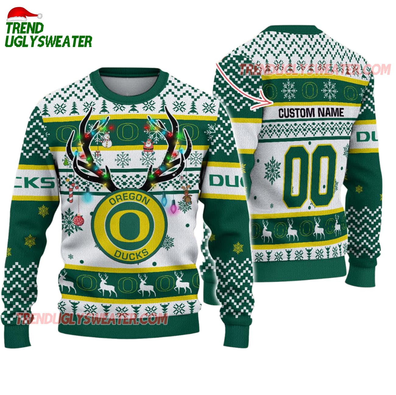 Custom Oregon Ducks Special Reindeer Light Ugly Christmas Sweater Custom Oregon Ducks Special Reindeer Light Ugly Christmas Sweater