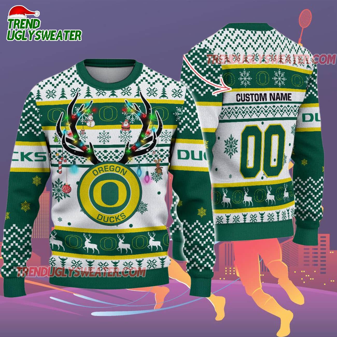 Custom Oregon Ducks Special Reindeer Light Ugly Christmas Sweater Custom Oregon Ducks Special Reindeer Light Ugly Christmas Sweater