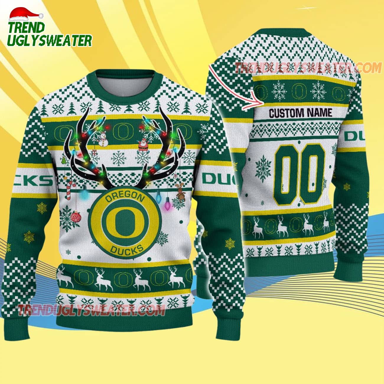 Custom Oregon Ducks Special Reindeer Light Ugly Christmas Sweater Custom Oregon Ducks Special Reindeer Light Ugly Christmas Sweater