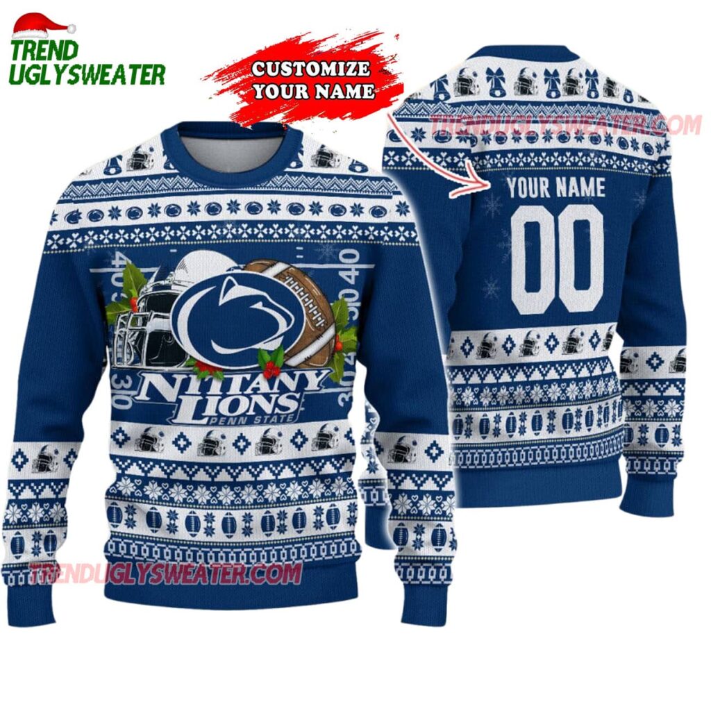 Custom Penn State Nittany Lions Logo Team Football Christmas Ugly Sweater 1