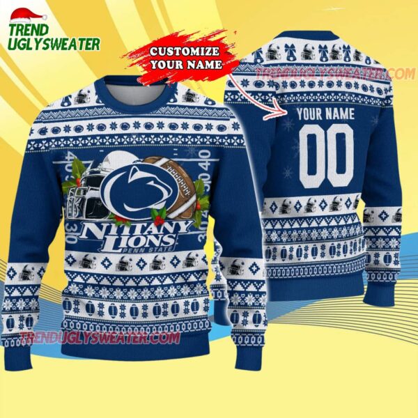 Custom Penn State Nittany Lions Logo Team Football Christmas Ugly Sweater 4