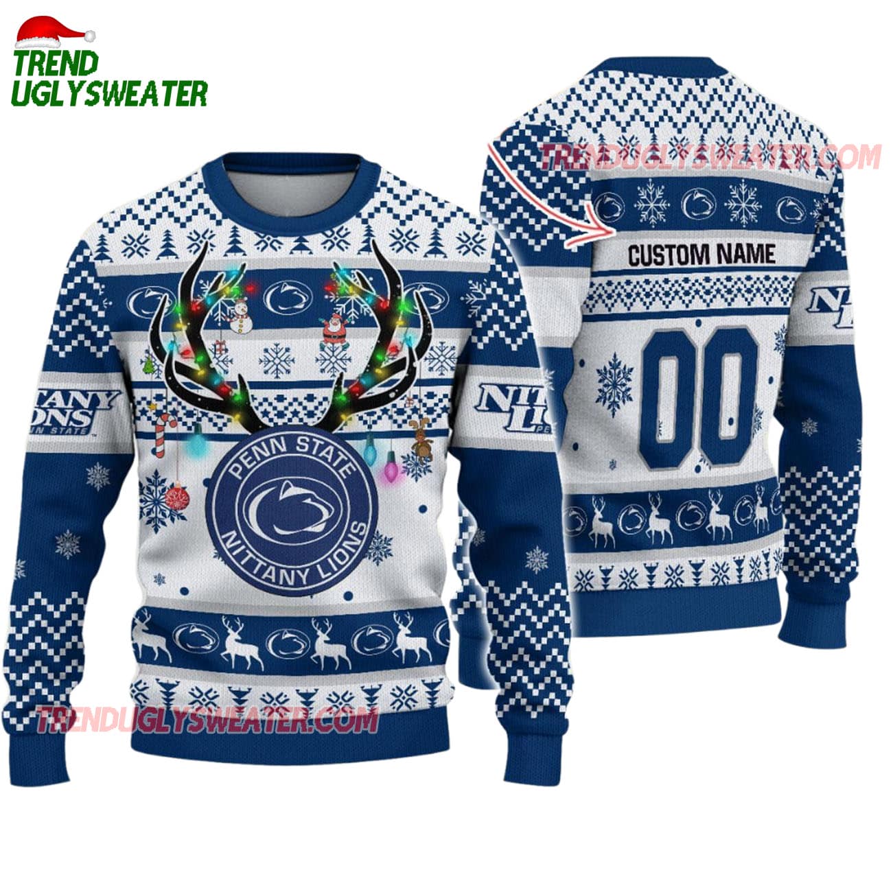Custom Penn State Nittany Lions Special Reindeer Light Ugly Christmas Sweater Custom Penn State Nittany Lions Special Reindeer Light Ugly Christmas Sweater