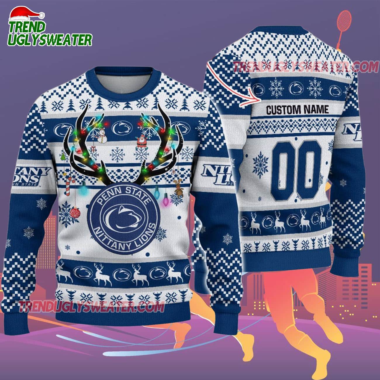 Custom Penn State Nittany Lions Special Reindeer Light Ugly Christmas Sweater Custom Penn State Nittany Lions Special Reindeer Light Ugly Christmas Sweater