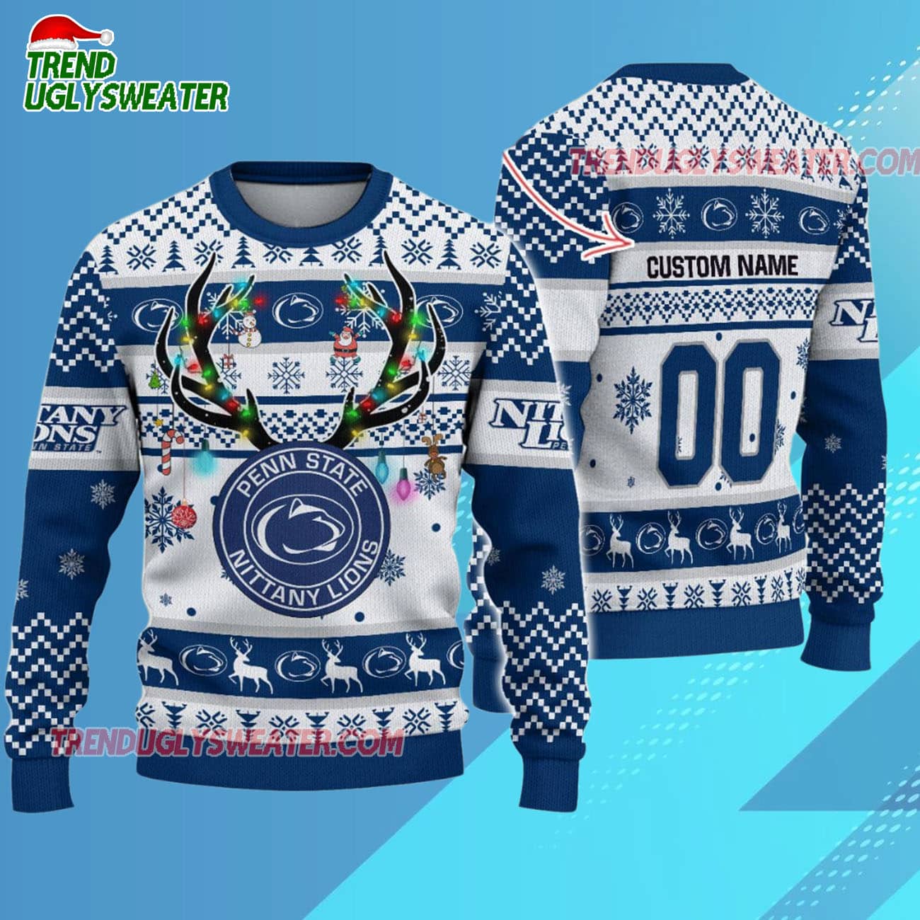 Custom Penn State Nittany Lions Special Reindeer Light Ugly Christmas Sweater Custom Penn State Nittany Lions Special Reindeer Light Ugly Christmas Sweater