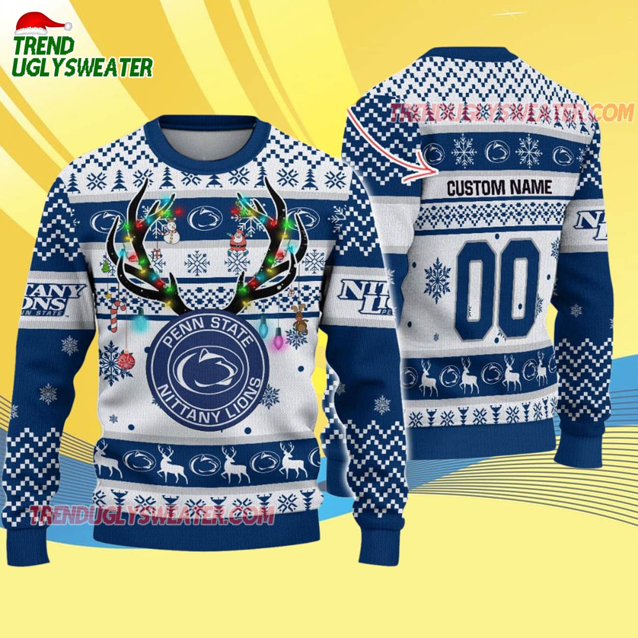 Custom Penn State Nittany Lions Special Reindeer Light Ugly Christmas Sweater Custom Penn State Nittany Lions Special Reindeer Light Ugly Christmas Sweater
