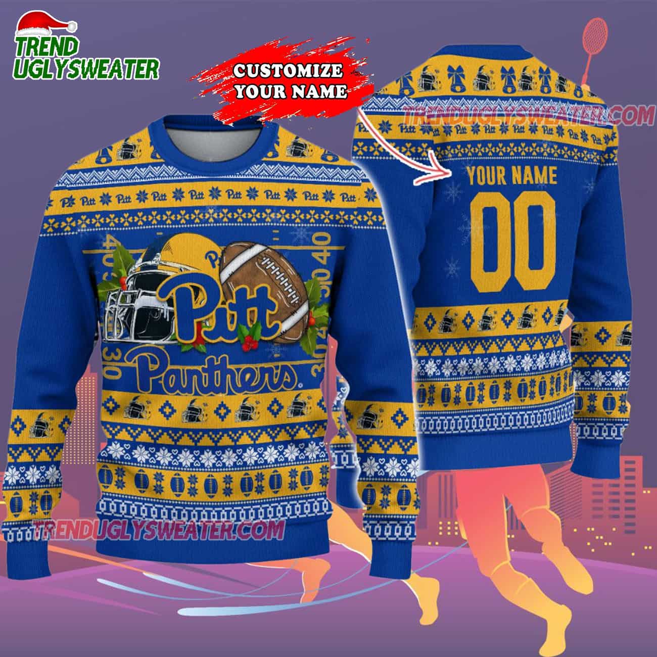 Custom Pittsburgh Panthers Logo Team Football Christmas Ugly Sweater Custom Pittsburgh Panthers Logo Team Football Christmas Ugly Sweater