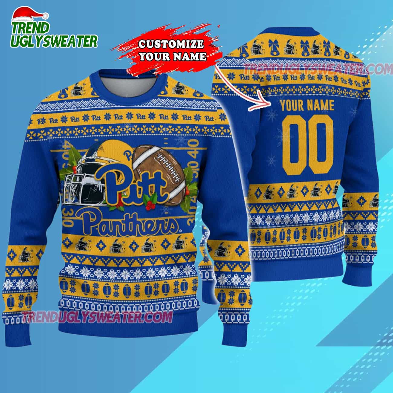 Custom Pittsburgh Panthers Logo Team Football Christmas Ugly Sweater Custom Pittsburgh Panthers Logo Team Football Christmas Ugly Sweater