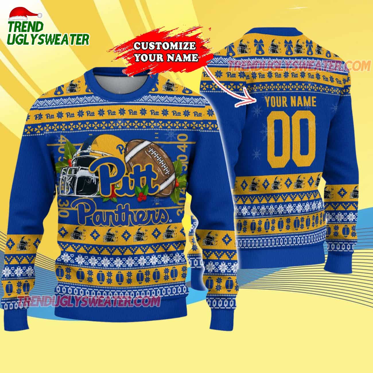 Custom Pittsburgh Panthers Logo Team Football Christmas Ugly Sweater Custom Pittsburgh Panthers Logo Team Football Christmas Ugly Sweater