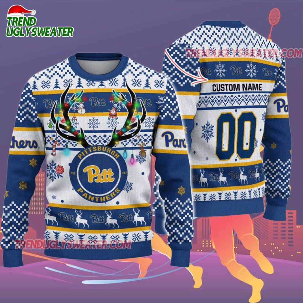 Custom Pittsburgh Panthers Special Reindeer Light Ugly Christmas Sweater 2
