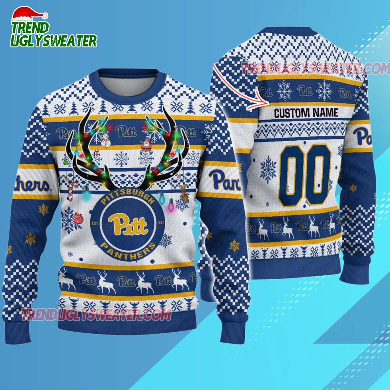 Custom Pittsburgh Panthers Special Reindeer Light Ugly Christmas Sweater Custom Pittsburgh Panthers Special Reindeer Light Ugly Christmas Sweater