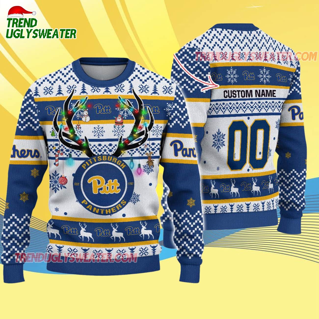 Custom Pittsburgh Panthers Special Reindeer Light Ugly Christmas Sweater Custom Pittsburgh Panthers Special Reindeer Light Ugly Christmas Sweater
