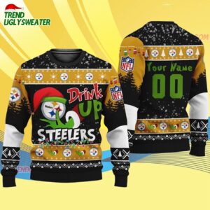 Custom Pittsburgh Steelers Drink Up The Grinch Christmas Ugly Sweater 4