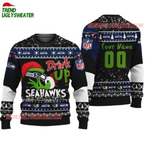 Custom Seattle Seahawks Drink Up The Grinch Christmas Ugly Sweater 1
