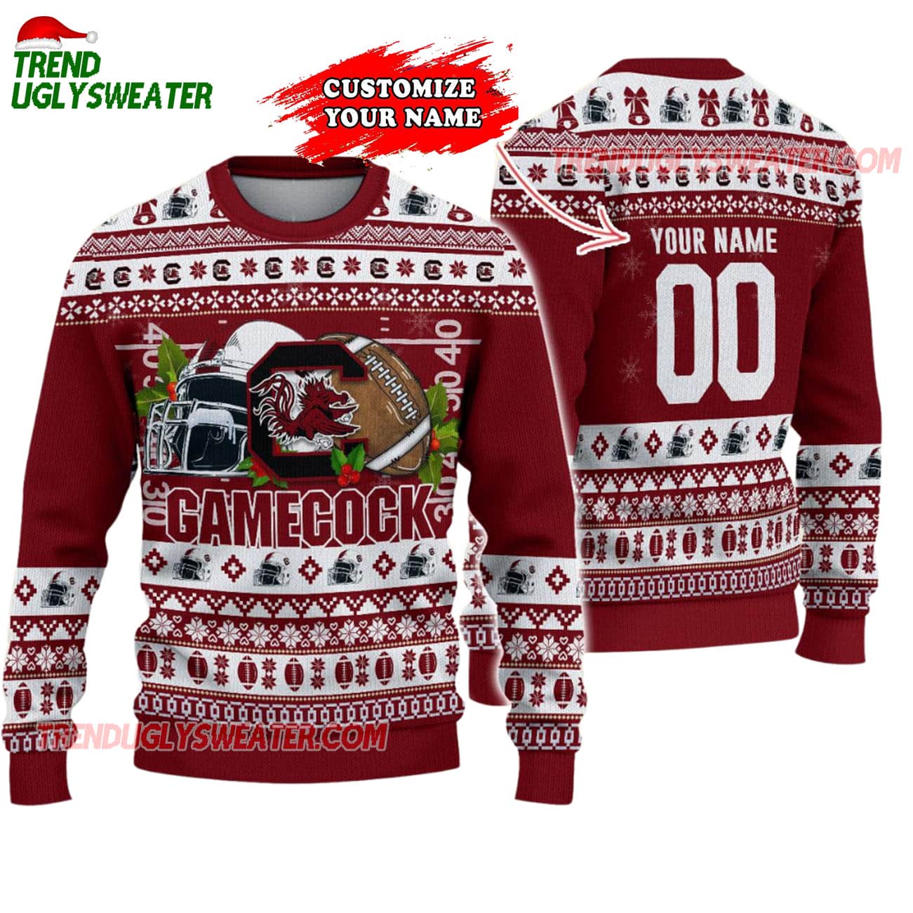 Custom South Carolina Gamecocks Logo Team Football Christmas Ugly Sweater Custom South Carolina Gamecocks Logo Team Football Christmas Ugly Sweater