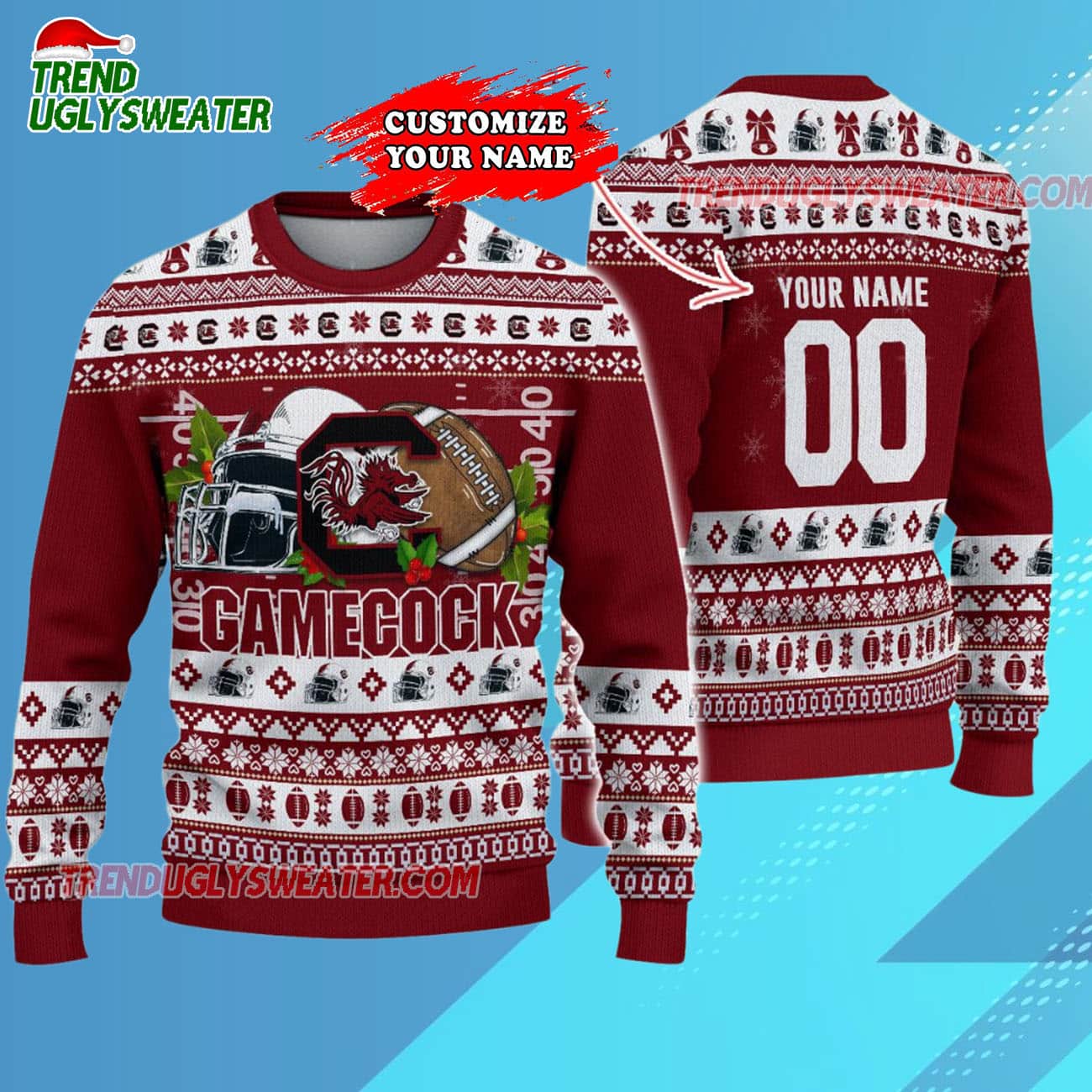 Custom South Carolina Gamecocks Logo Team Football Christmas Ugly Sweater Custom South Carolina Gamecocks Logo Team Football Christmas Ugly Sweater