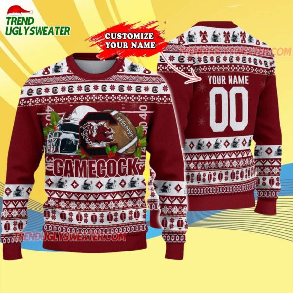 Custom South Carolina Gamecocks Logo Team Football Christmas Ugly Sweater 4