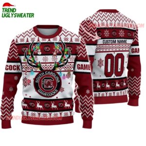 Custom South Carolina Gamecocks Special Reindeer Light Ugly Christmas Sweater 1