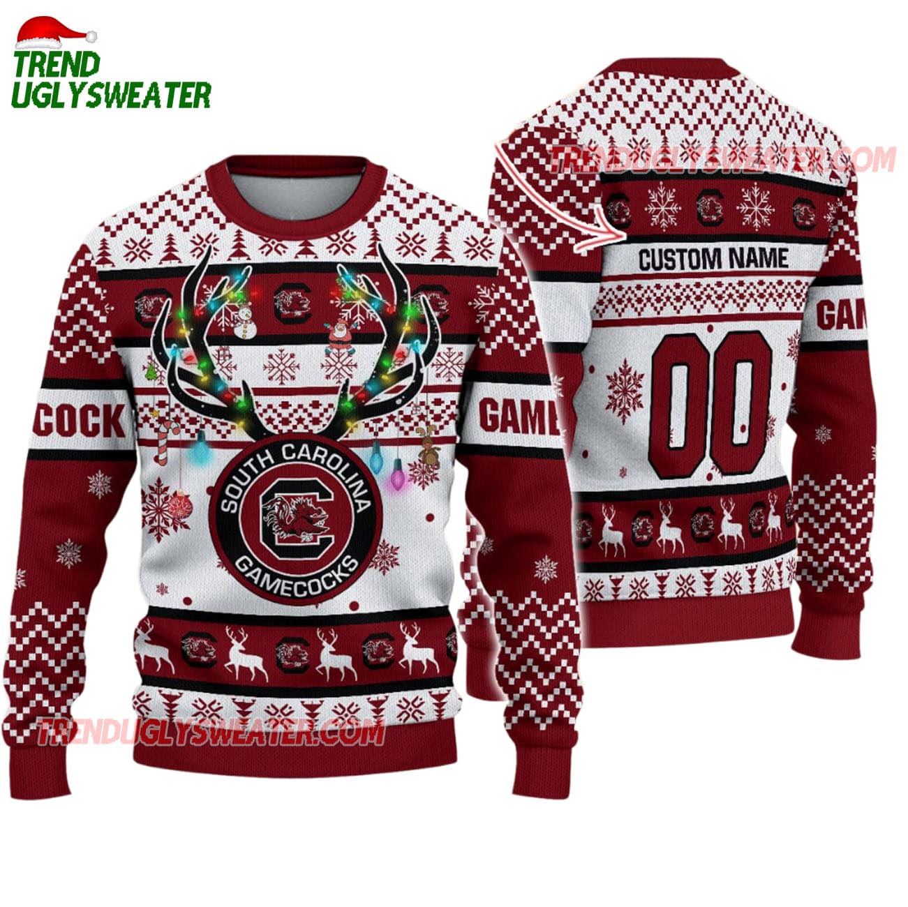 Custom South Carolina Gamecocks Special Reindeer Light Ugly Christmas Sweater Custom South Carolina Gamecocks Special Reindeer Light Ugly Christmas Sweater
