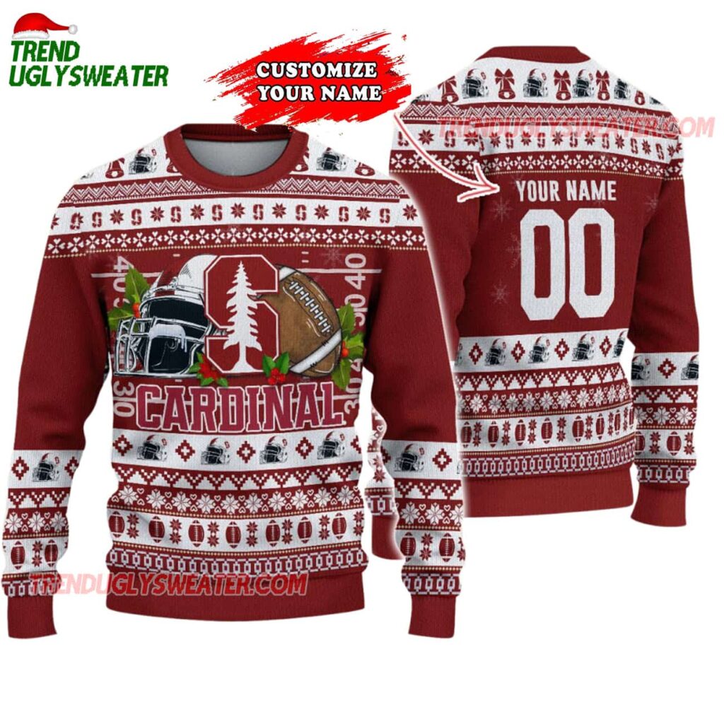 Custom Stanford Cardinal Logo Team Football Christmas Ugly Sweater 1