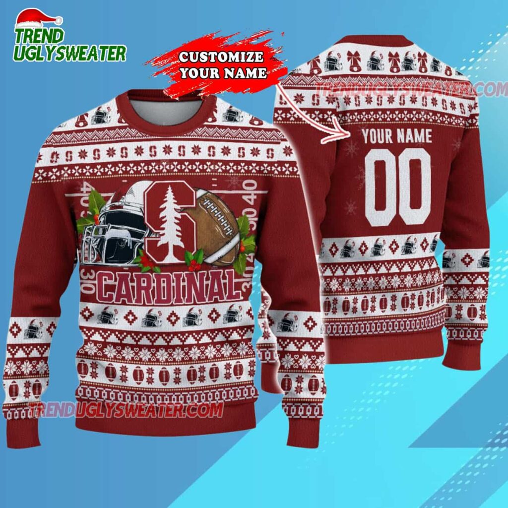 Custom Stanford Cardinal Logo Team Football Christmas Ugly Sweater 3