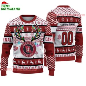 Custom Stanford Cardinal Special Reindeer Light Ugly Christmas Sweater 1