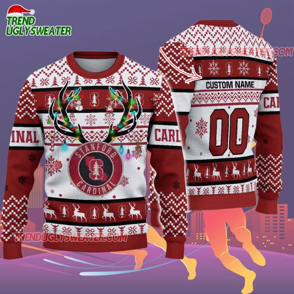 Custom Stanford Cardinal Special Reindeer Light Ugly Christmas Sweater 2