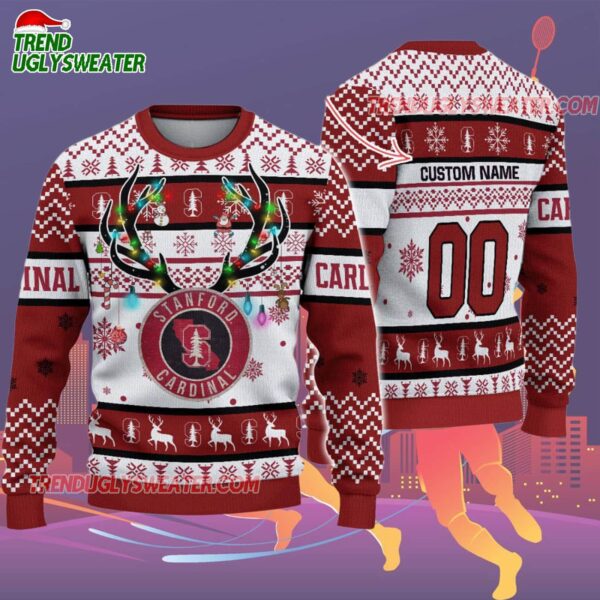 Custom Stanford Cardinal Special Reindeer Light Ugly Christmas Sweater 2