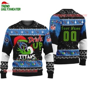 Custom Tennessee Titans Drink Up The Grinch Christmas Ugly Sweater 1