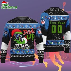 Custom Tennessee Titans Drink Up The Grinch Christmas Ugly Sweater 2