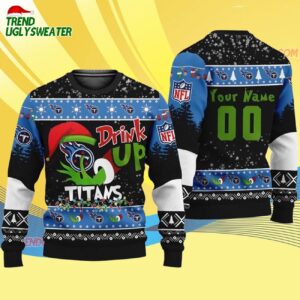 Custom Tennessee Titans Drink Up The Grinch Christmas Ugly Sweater 4