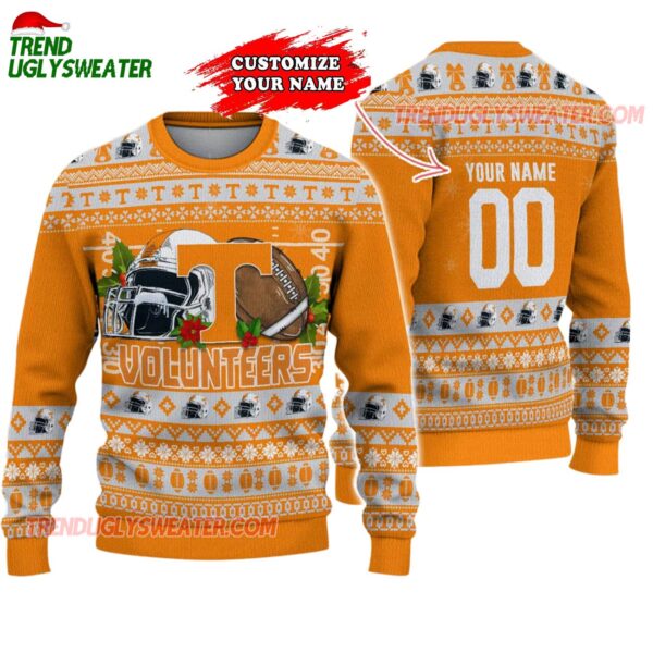 Custom Tennessee Volunteers Logo Team Football Christmas Ugly Sweater 1