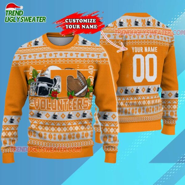 Custom Tennessee Volunteers Logo Team Football Christmas Ugly Sweater 3