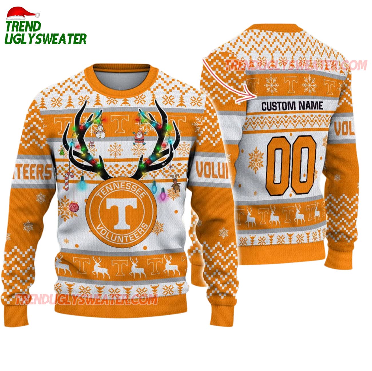 Custom Tennessee Volunteers Special Reindeer Light Ugly Christmas Sweater Custom Tennessee Volunteers Special Reindeer Light Ugly Christmas Sweater