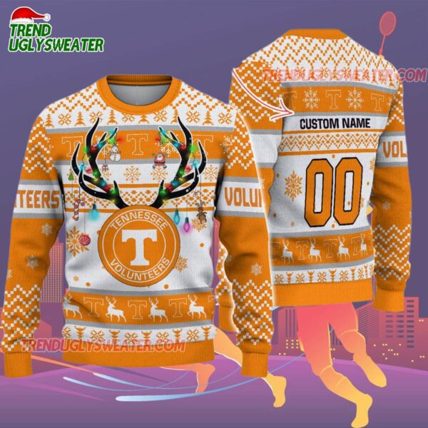 Custom Tennessee Volunteers Special Reindeer Light Ugly Christmas Sweater 2