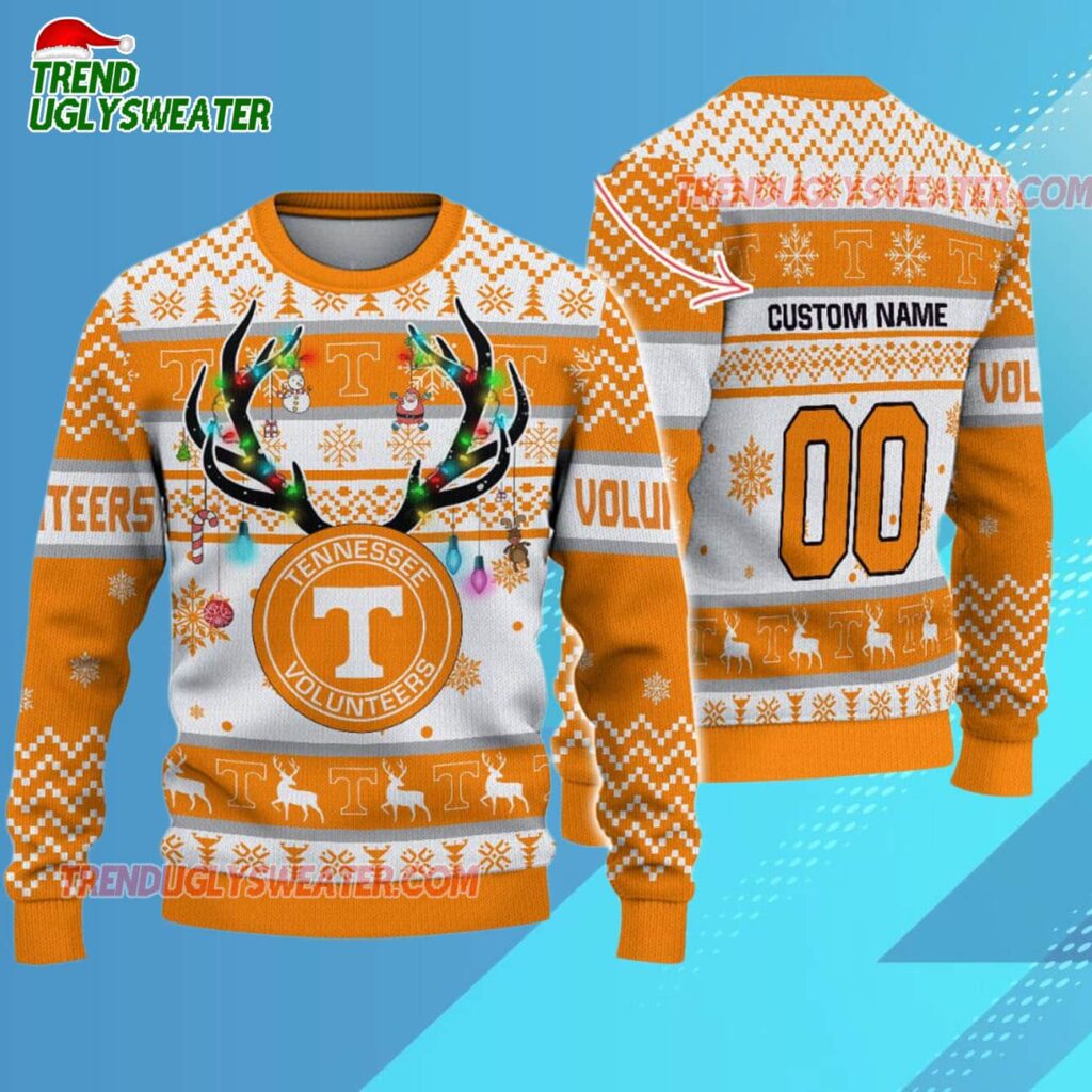 Custom Tennessee Volunteers Special Reindeer Light Ugly Christmas Sweater 3