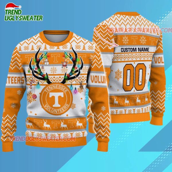 Custom Tennessee Volunteers Special Reindeer Light Ugly Christmas Sweater 3