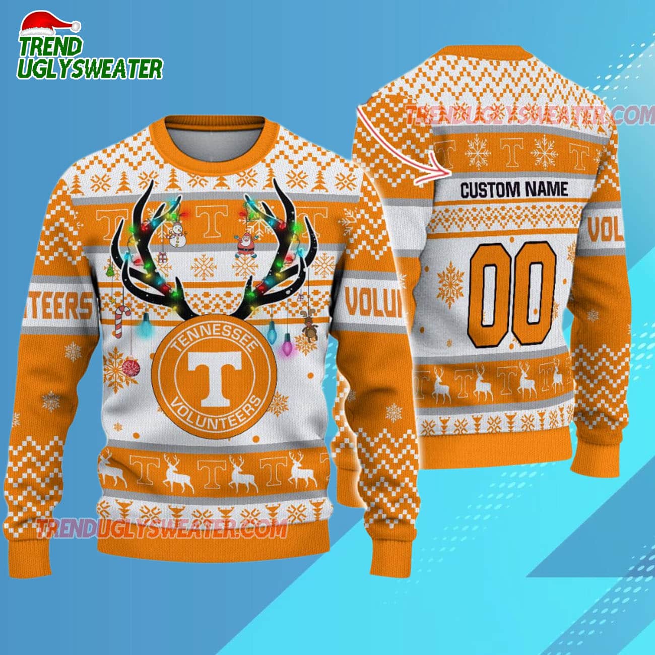 Custom Tennessee Volunteers Special Reindeer Light Ugly Christmas Sweater Custom Tennessee Volunteers Special Reindeer Light Ugly Christmas Sweater
