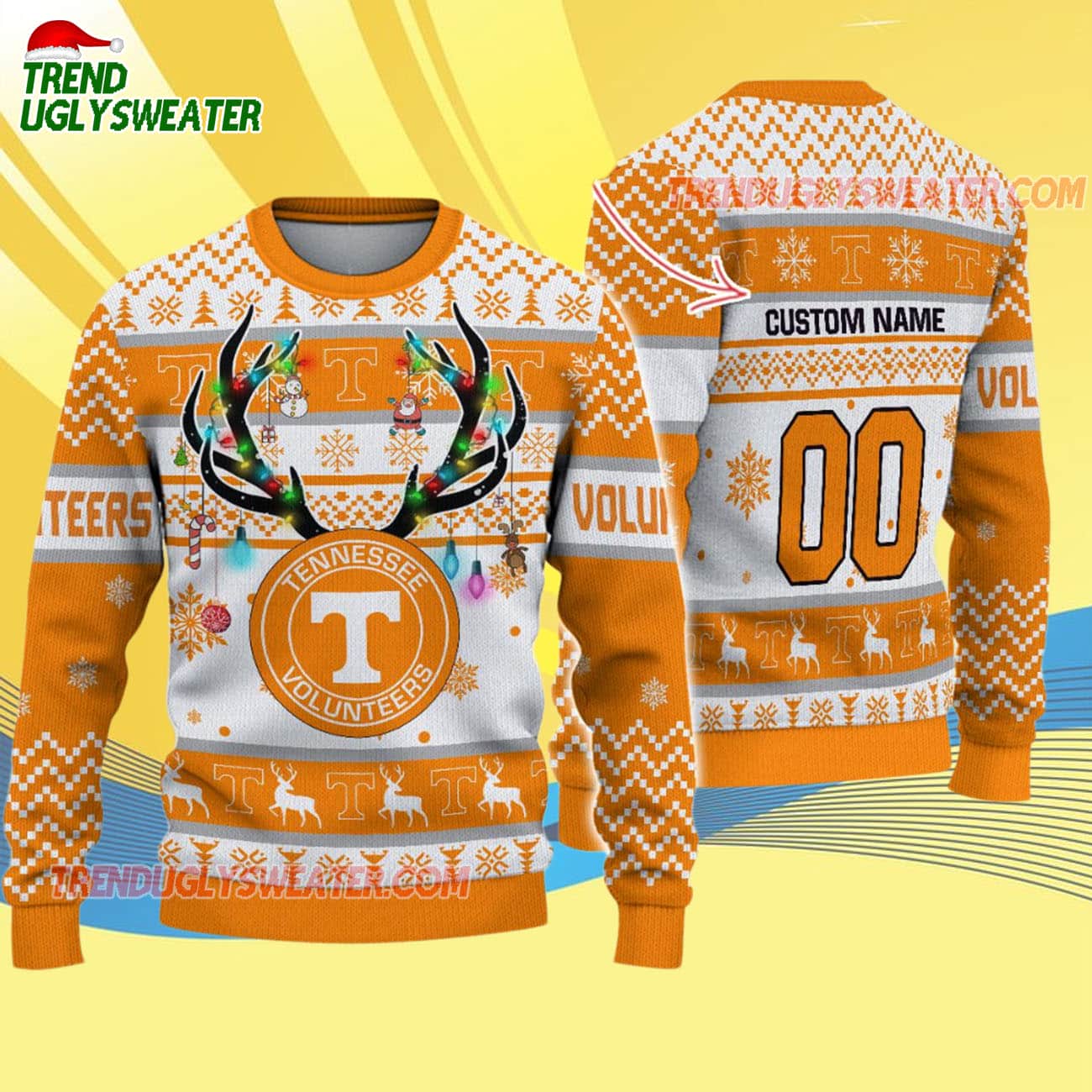 Custom Tennessee Volunteers Special Reindeer Light Ugly Christmas Sweater Custom Tennessee Volunteers Special Reindeer Light Ugly Christmas Sweater