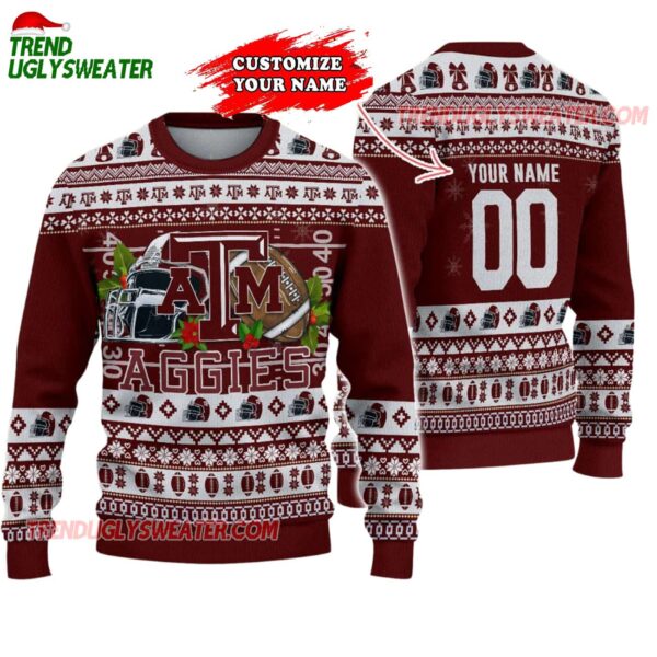 Custom Texas Aampm Aggies Logo Team Football Christmas Ugly Sweater 1