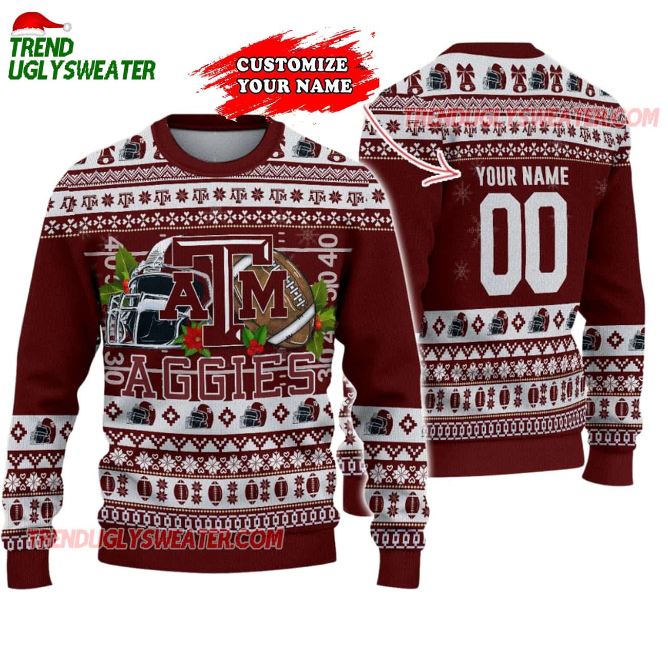 Custom Texas A&m Aggies Logo Team Football Christmas Ugly Sweater Custom Texas A&m Aggies Logo Team Football Christmas Ugly Sweater