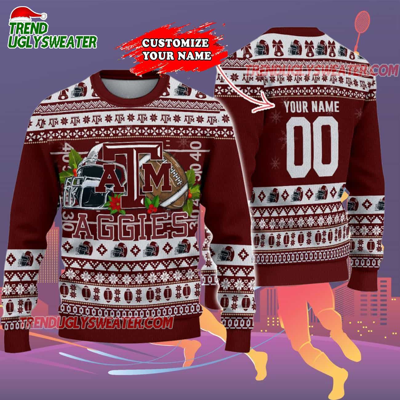 Custom Texas A&m Aggies Logo Team Football Christmas Ugly Sweater Custom Texas A&m Aggies Logo Team Football Christmas Ugly Sweater