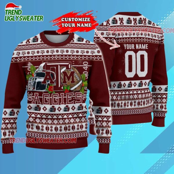 Custom Texas Aampm Aggies Logo Team Football Christmas Ugly Sweater 3