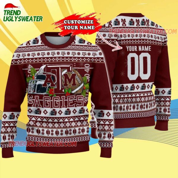 Custom Texas Aampm Aggies Logo Team Football Christmas Ugly Sweater 4