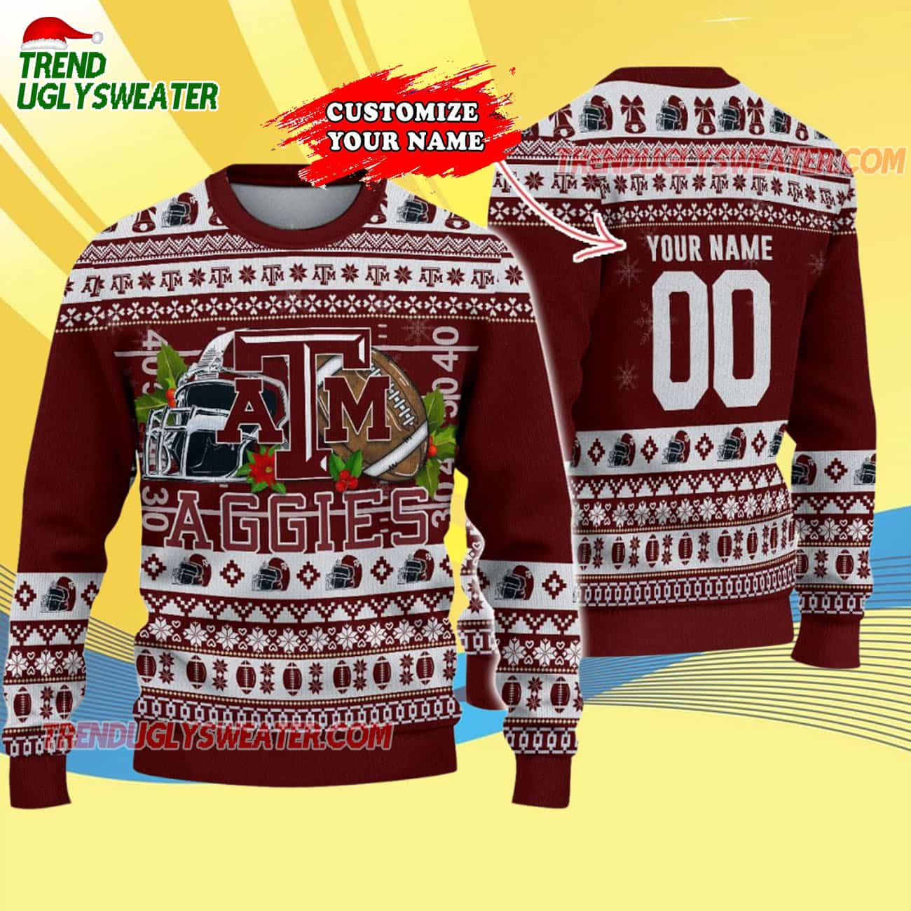 Custom Texas A&m Aggies Logo Team Football Christmas Ugly Sweater Custom Texas A&m Aggies Logo Team Football Christmas Ugly Sweater